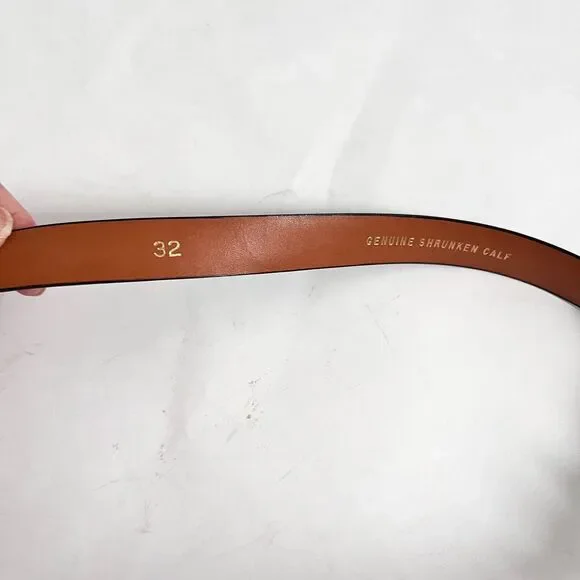 Genuine Shrunken Calf Leather Belt Women Size 32 Black Silver Slim Skinny - Picture 5 of 6